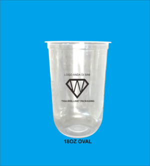 cup pp oval 18oz Cup Plastik PP 18 oz (Datar / Oval 8 Gram) – Paket 1.000 Pcs Tanpa Tutup (Free Custom Logo 1 Warna) gratis ongkir