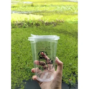 Sablon Cup Plastik PET 16 oz Datar + Tutup - Isi 1000 Pcs (Logo 1 Warna) gratis desain