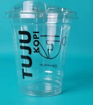 shopping Sablon Cup Plastik PET 14 oz Datar + Tutup - Isi 1000 Pcs (Logo 1 Warna) gratis desain